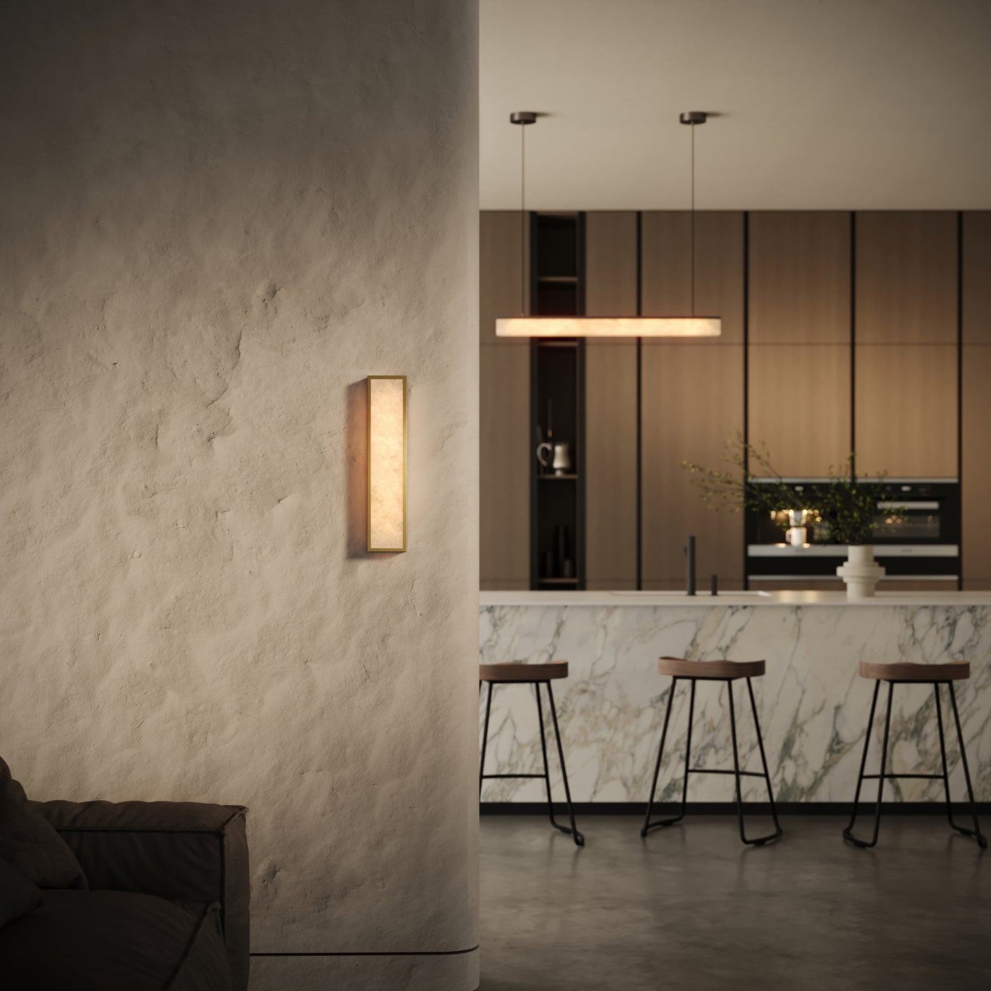 Luceva Alabaster IP44 LED Wall Sconce Light Brushed Gold 450mm