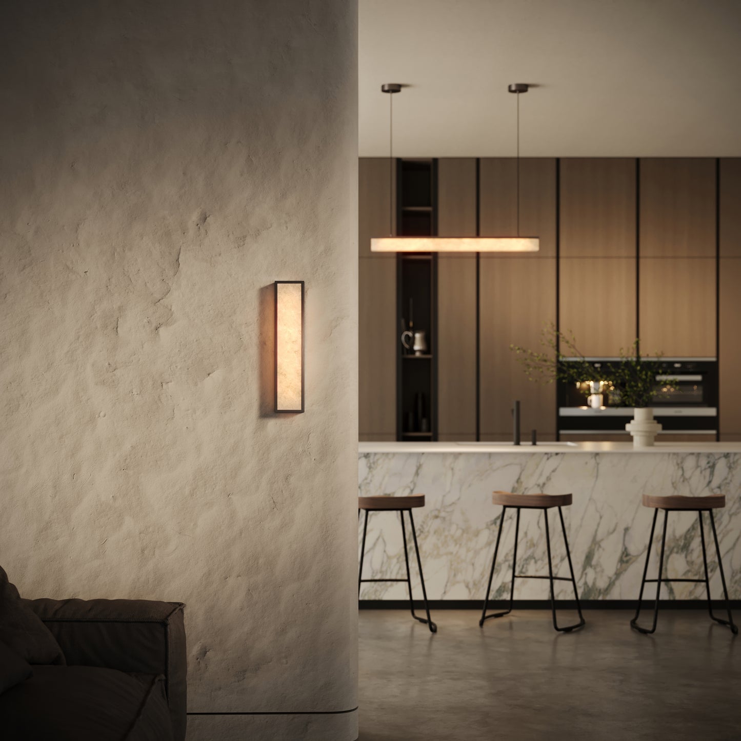 Luceva Alabaster IP44 LED Wall Sconce Light Deep Bronze 450mm