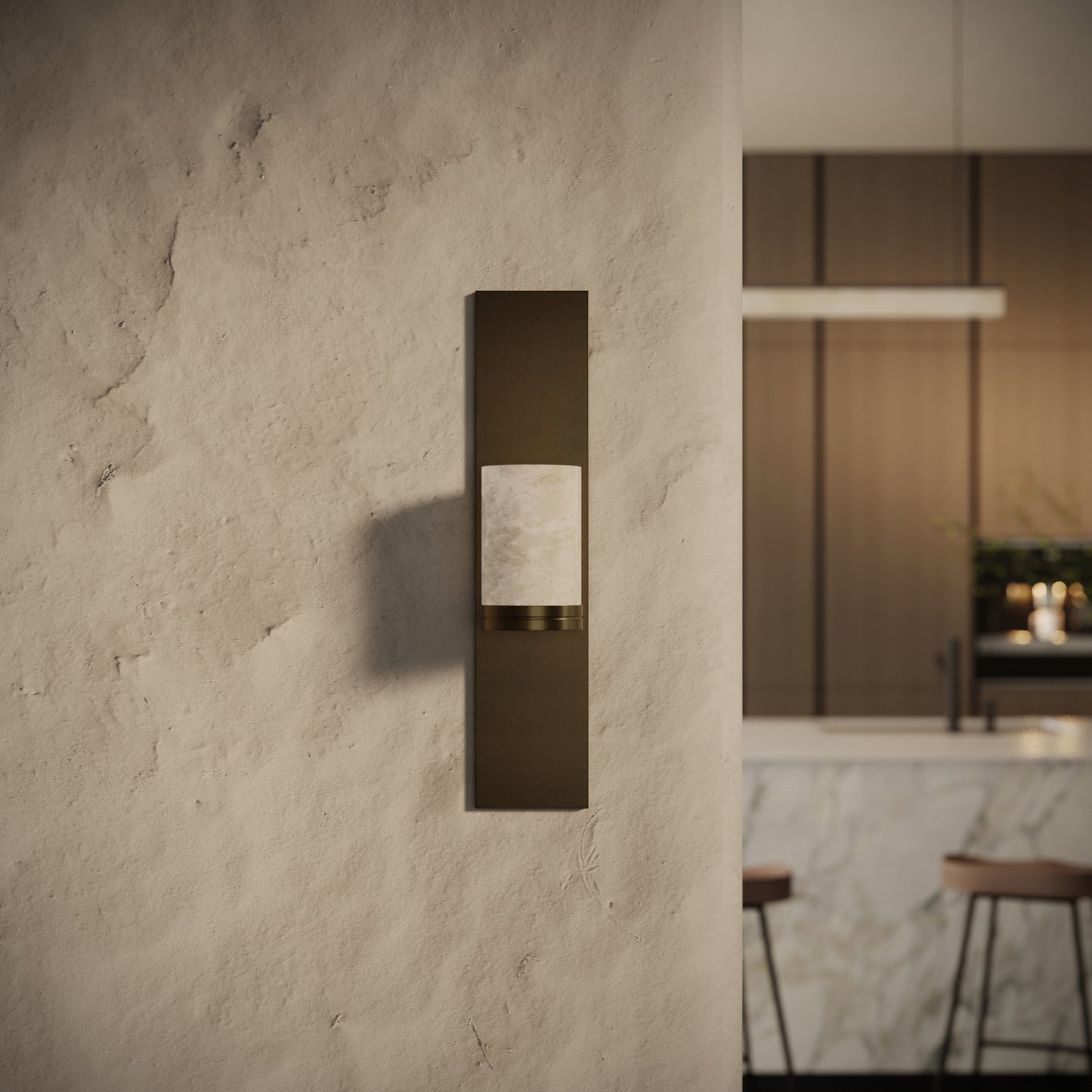 Perluna Alabaster IP44 LED Wall Sconce Light Burnished Brass 550mm