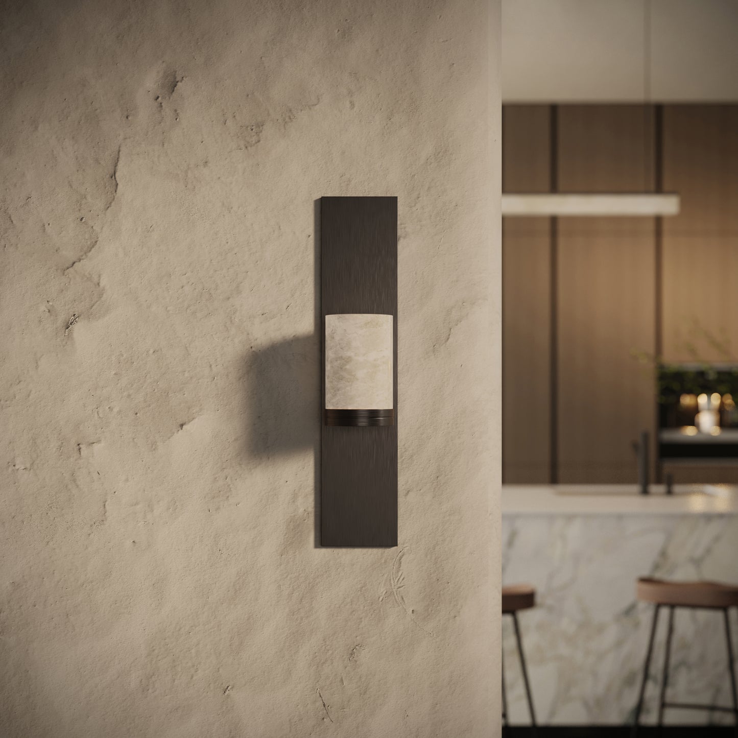 Perluna Alabaster IP44 LED Wall Sconce Light Deep Bronze 550mm