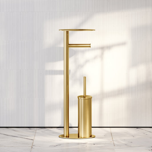 Porta Brushed Gold Floorstanding Toilet Brush and Roll Holder