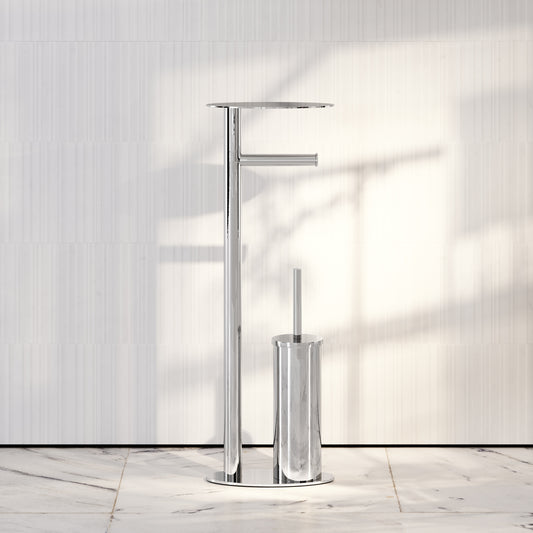 Porta Chrome Floorstanding Toilet Brush and Roll Holder