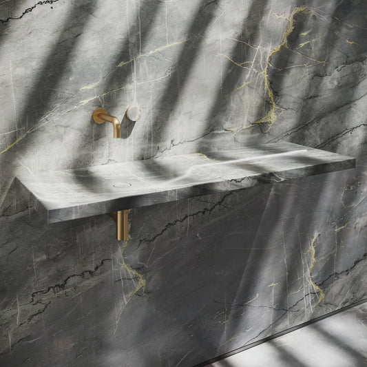 Levitare Amazon Blue Marble Ultra Thin Wall Mounted Basin 1200mm (Offset Waste)