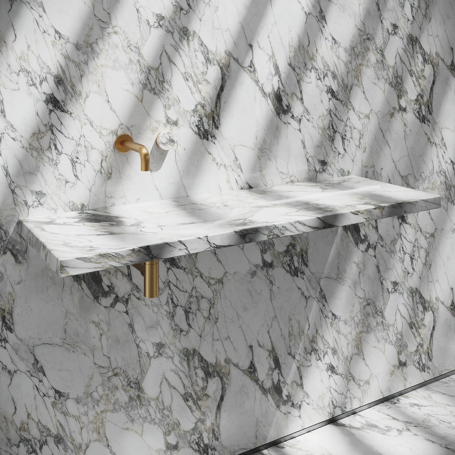 Levitare Arabescato Marble Ultra Thin Wall Mounted Basin 1200mm (Offset Waste)