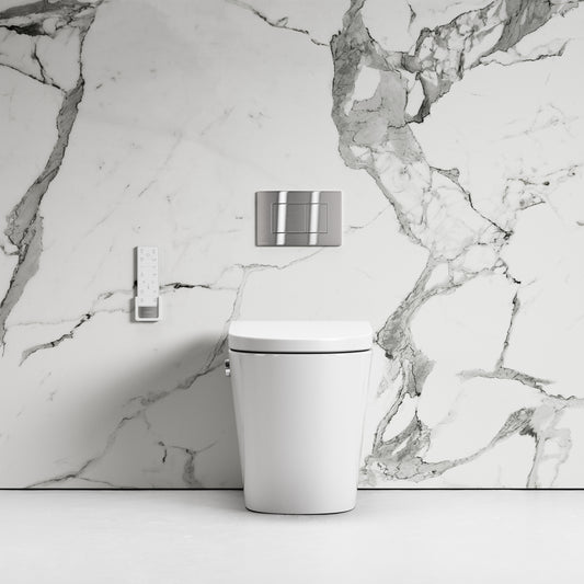 Intellismart Back To Wall Rimless Bidet Toilet with Concealed Cistern and Brushed Stainless Flush Plate