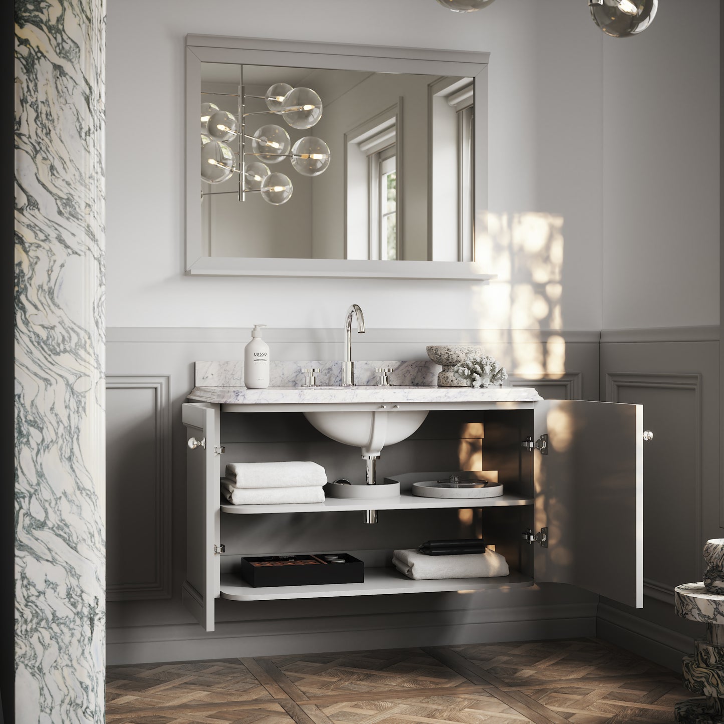 Charsley Matte Stone Carrara Marble Wall Mounted Vanity Unit 1000mm