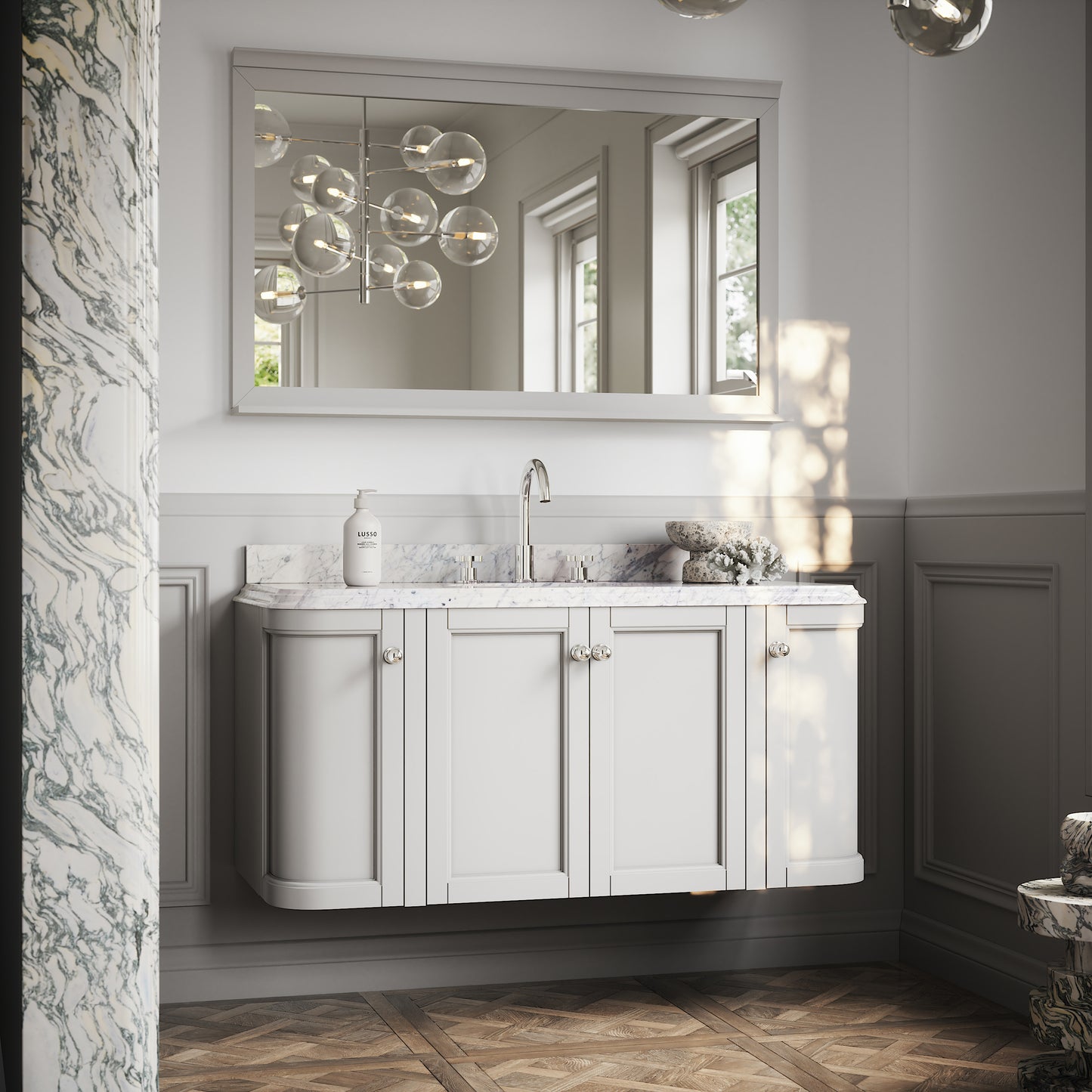 Charsley Matte Stone Carrara Marble Wall Mounted Vanity Unit 1200mm