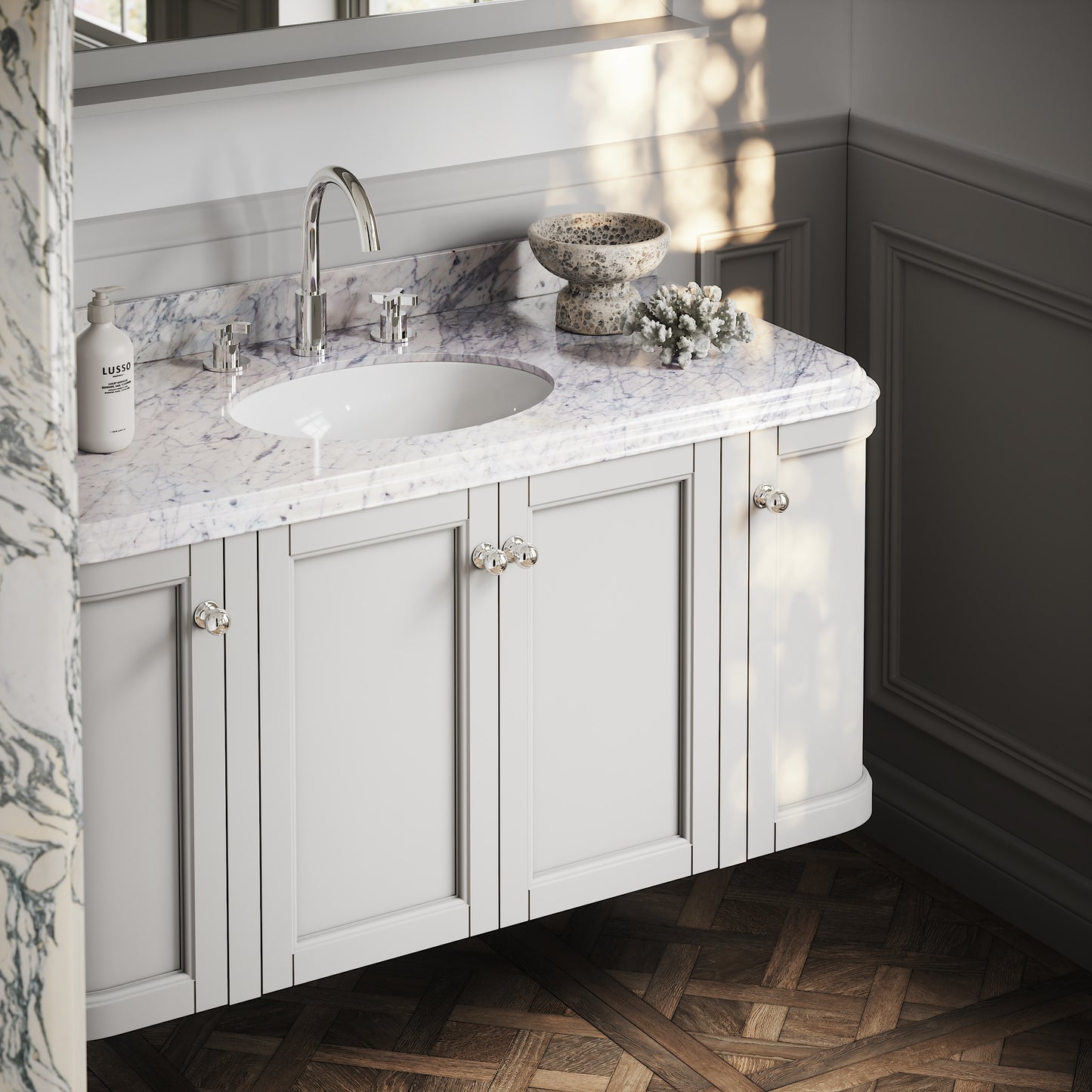 Charsley Matte Stone Carrara Marble Wall Mounted Vanity Unit 1200mm