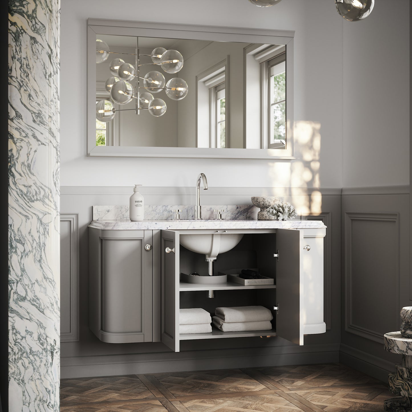 Charsley Matte Stone Carrara Marble Wall Mounted Vanity Unit 1200mm