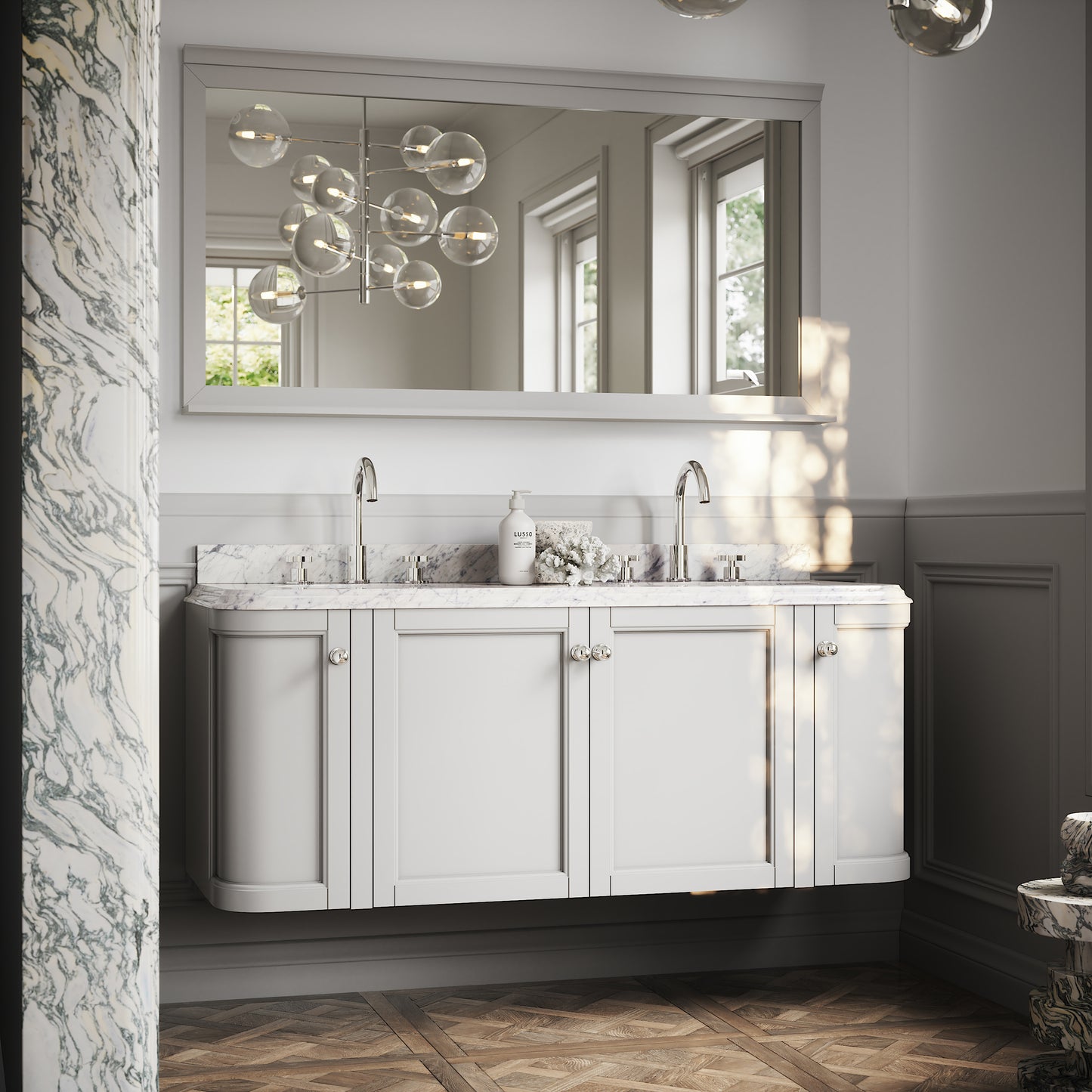 Charsley Matte Stone Carrara Marble Wall Mounted Vanity Unit 1400mm