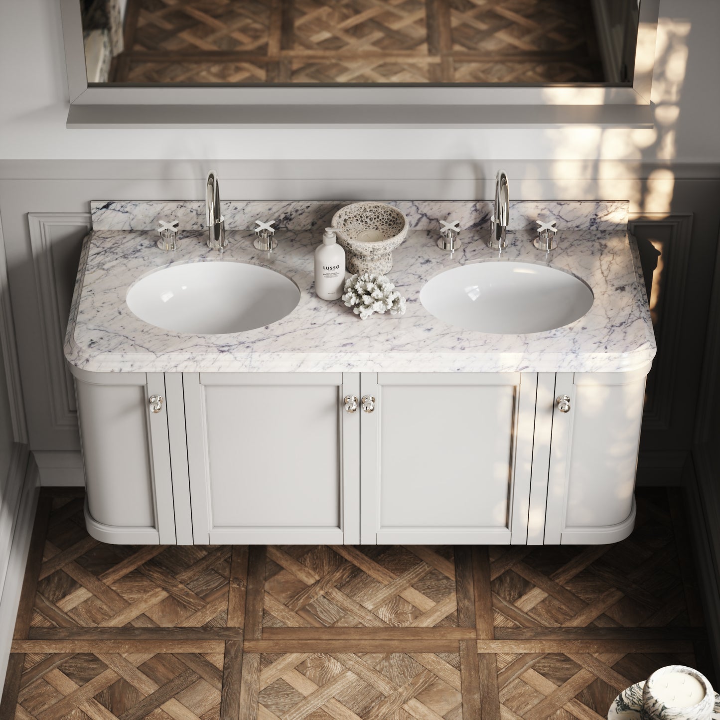 Charsley Matte Stone Carrara Marble Wall Mounted Vanity Unit 1400mm