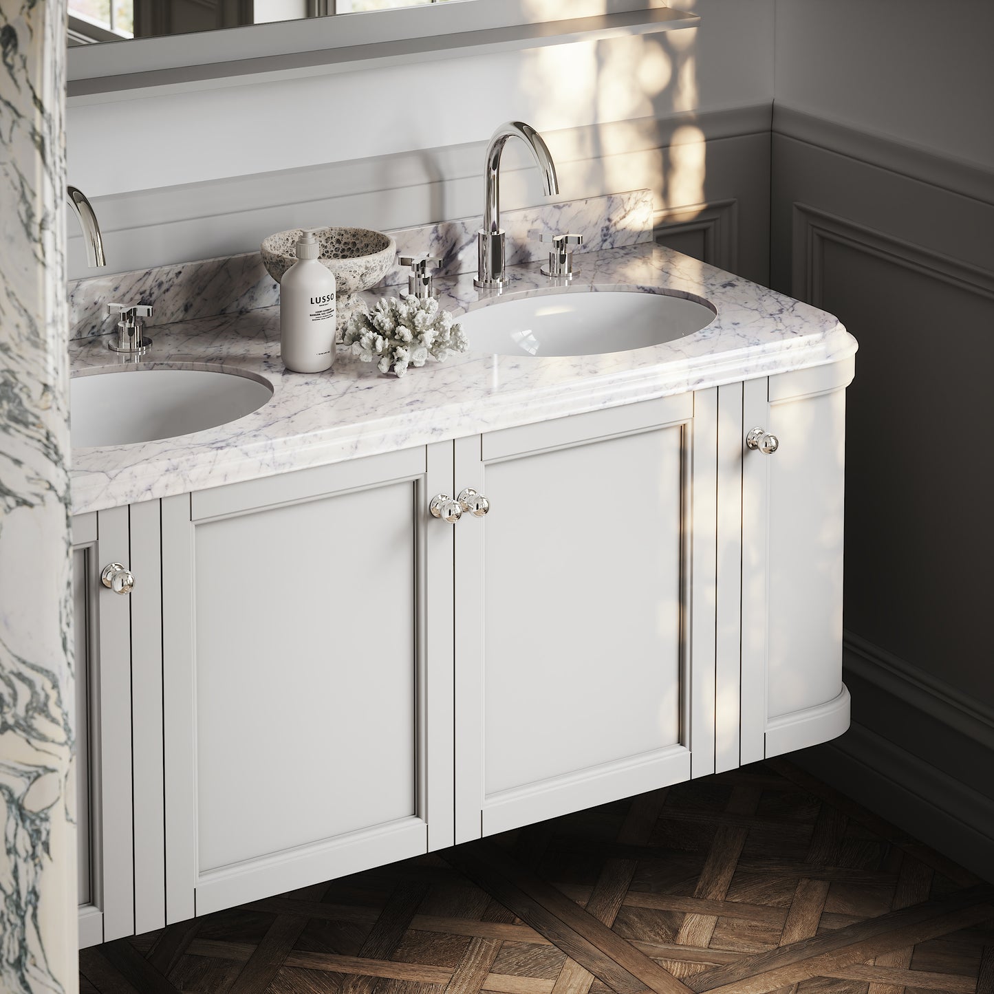 Charsley Matte Stone Carrara Marble Wall Mounted Vanity Unit 1400mm