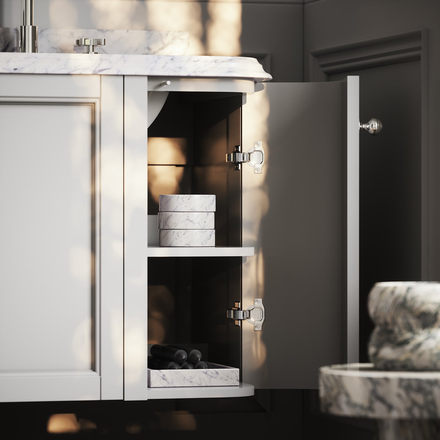 Charsley Matte Stone Carrara Marble Wall Mounted Vanity Unit 1400mm