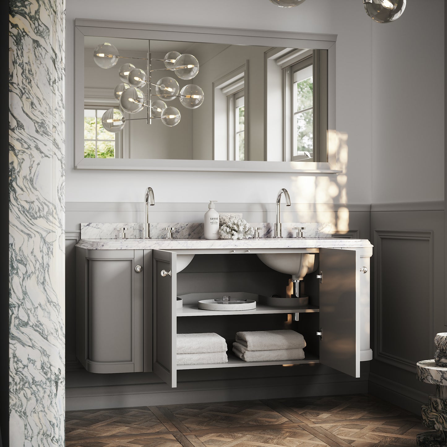 Charsley Matte Stone Carrara Marble Wall Mounted Vanity Unit 1400mm