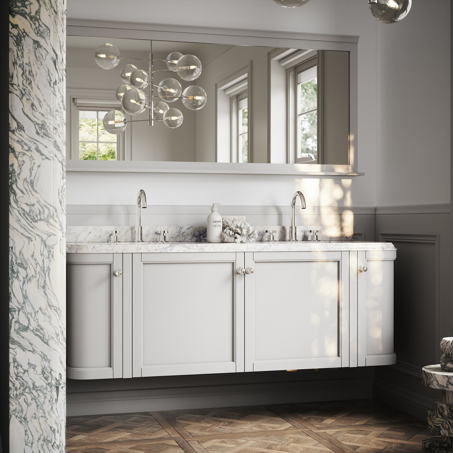 Charsley Matte Stone Carrara Marble Wall Mounted Vanity Unit 1600mm