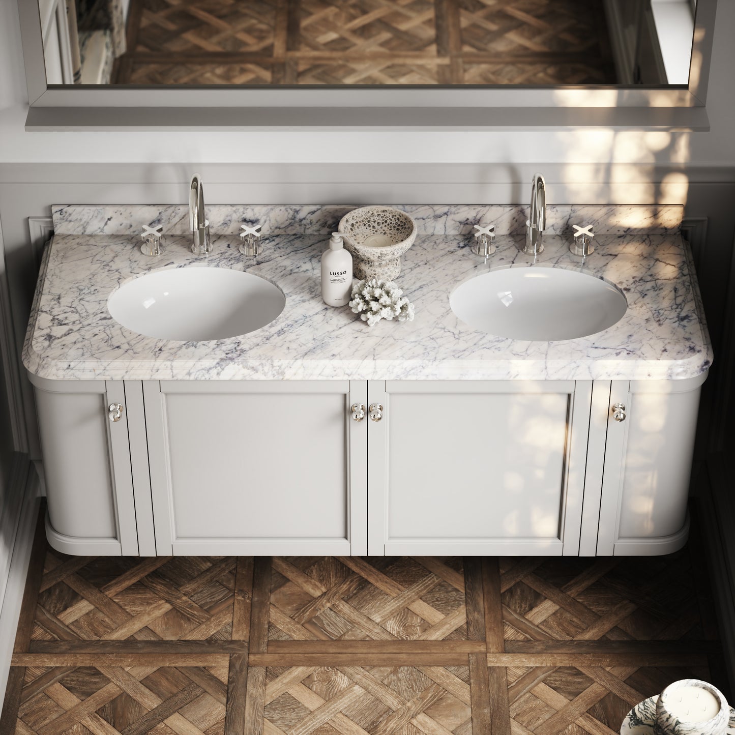 Charsley Matte Stone Carrara Marble Wall Mounted Vanity Unit 1600mm