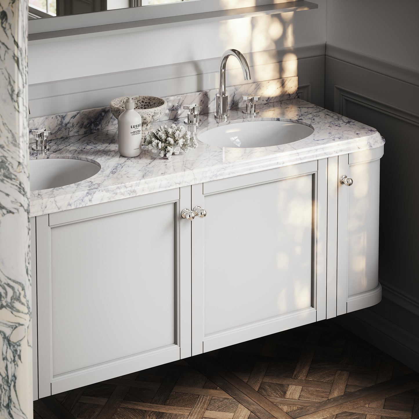 Charsley Matte Stone Carrara Marble Wall Mounted Vanity Unit 1600mm