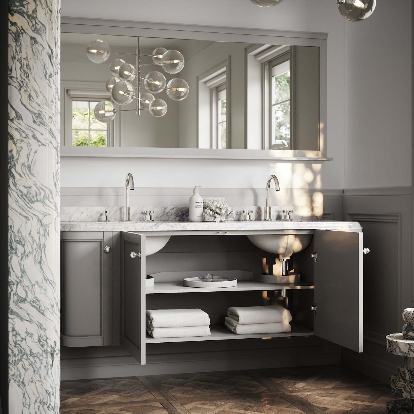 Charsley Matte Stone Carrara Marble Wall Mounted Vanity Unit 1600mm