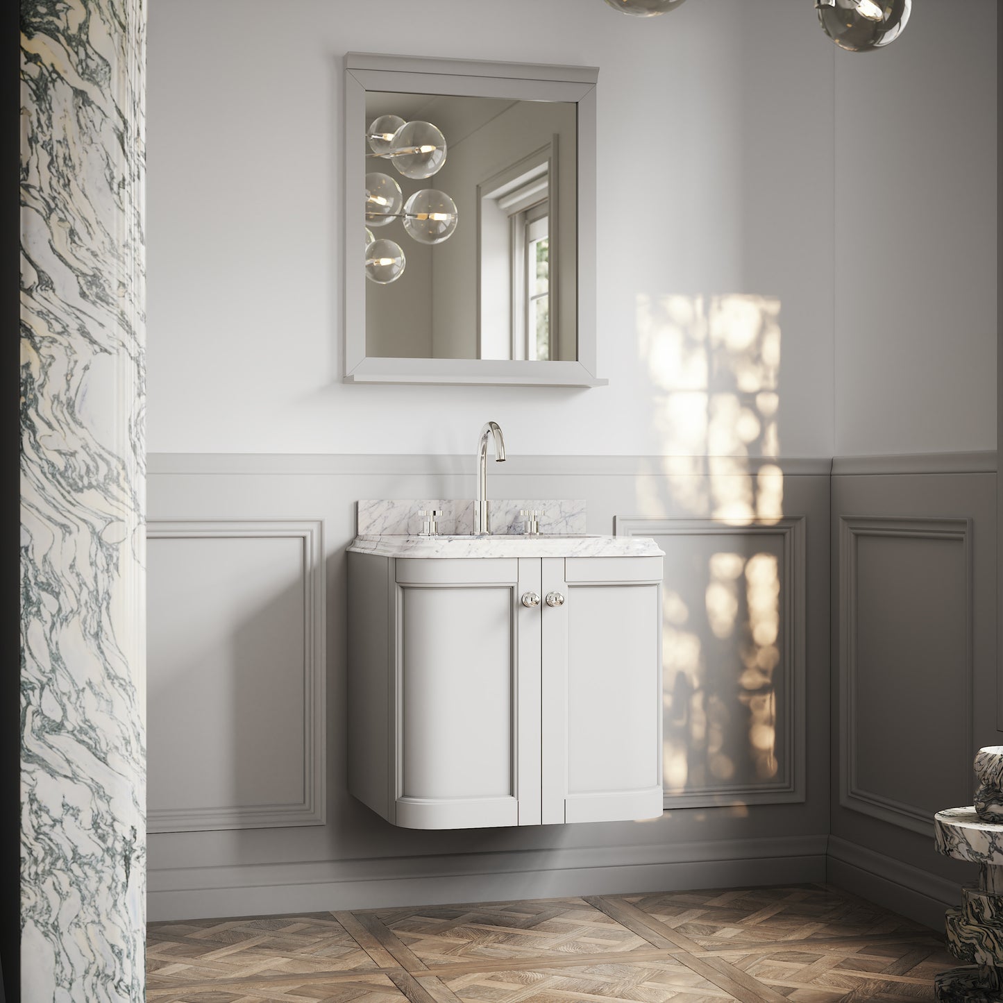 Charsley Matte Stone Carrara Marble Wall Mounted Vanity Unit 600mm