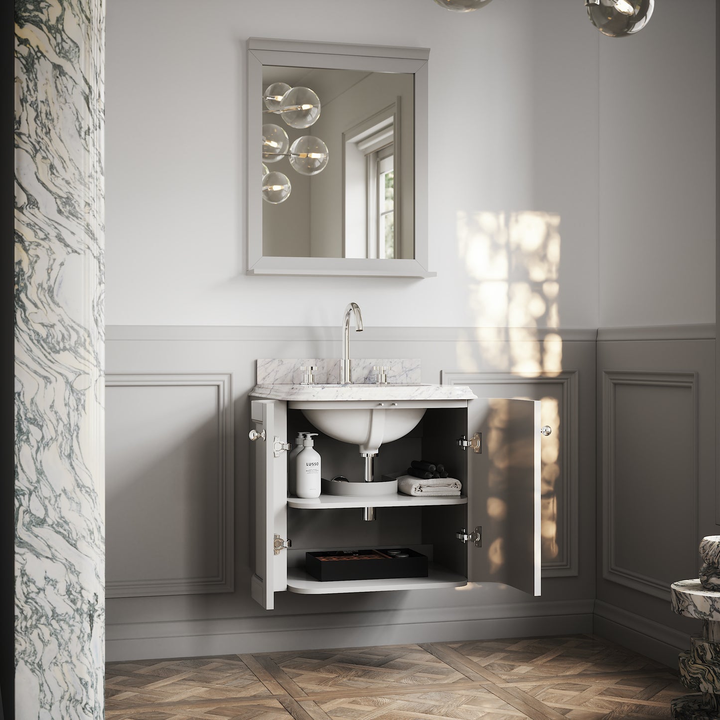 Charsley Matte Stone Carrara Marble Wall Mounted Vanity Unit 600mm