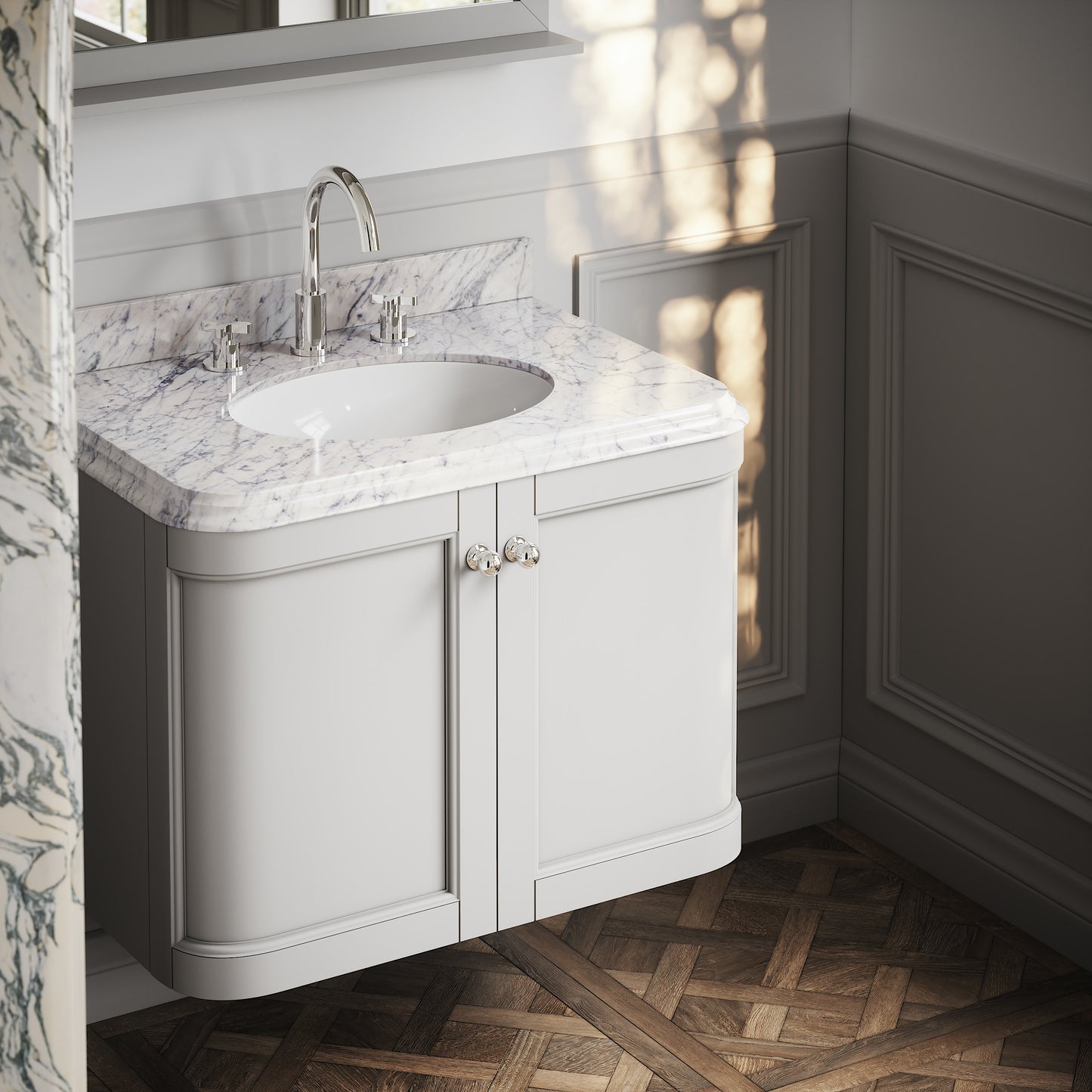 Charsley Matte Stone Carrara Marble Wall Mounted Vanity Unit 800mm