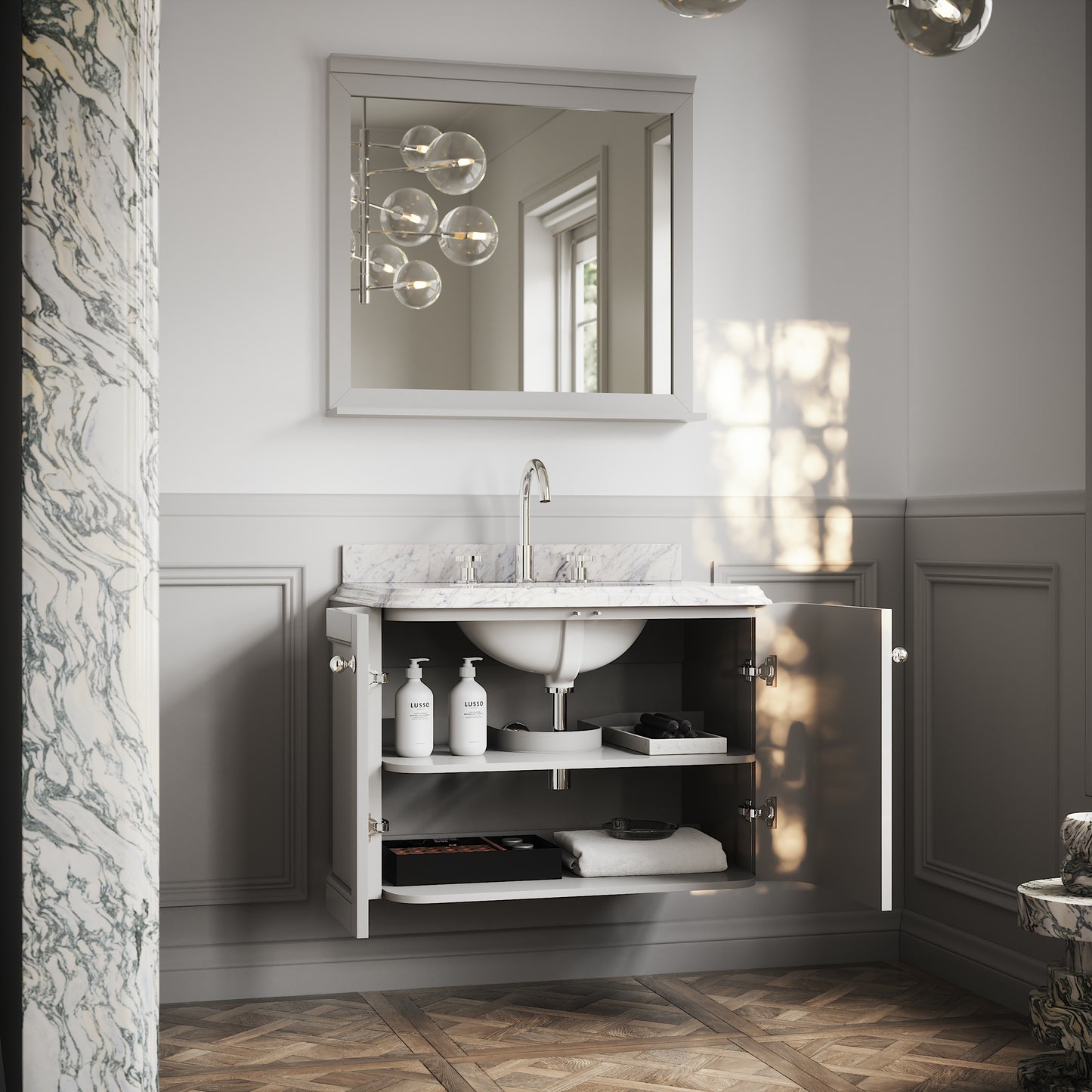 Charsley Matte Stone Carrara Marble Wall Mounted Vanity Unit 800mm