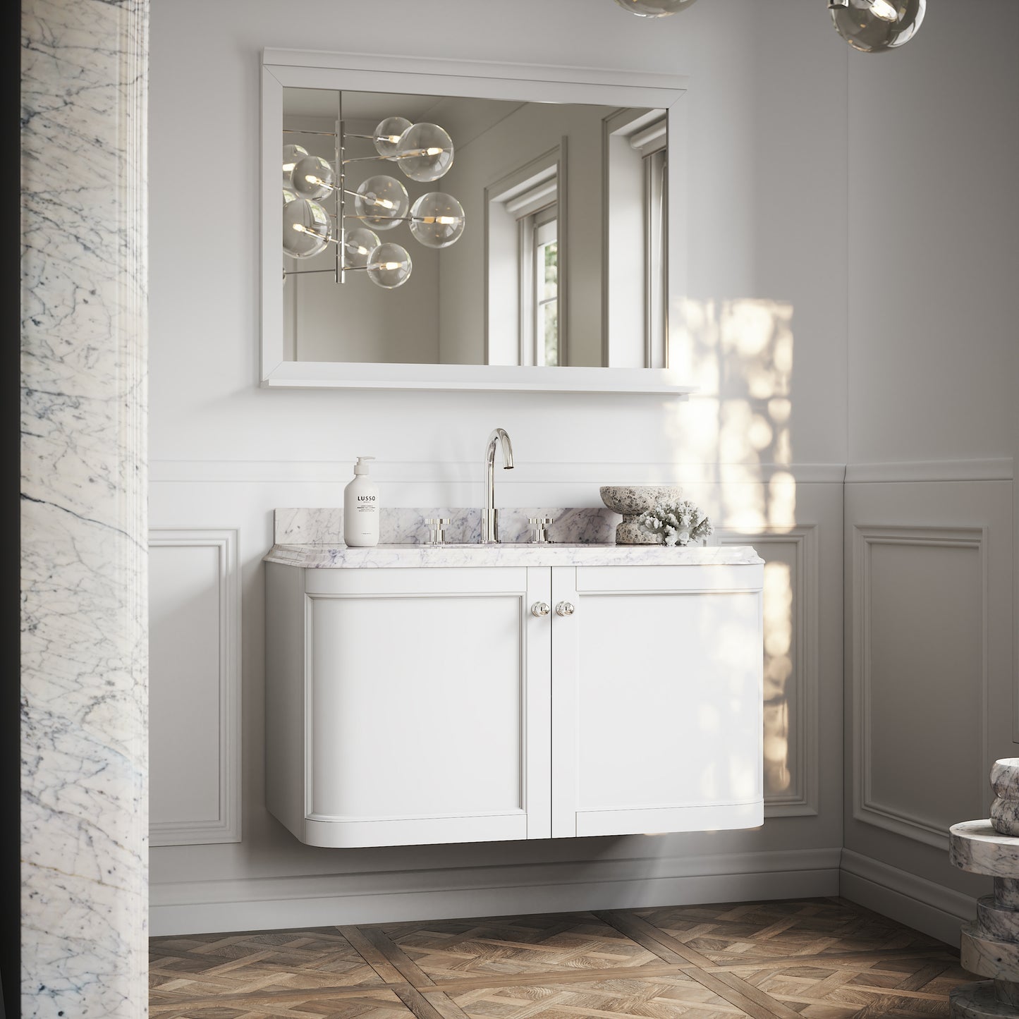 Charsley Matte White Carrara Marble Wall Mounted Vanity Unit 1000mm