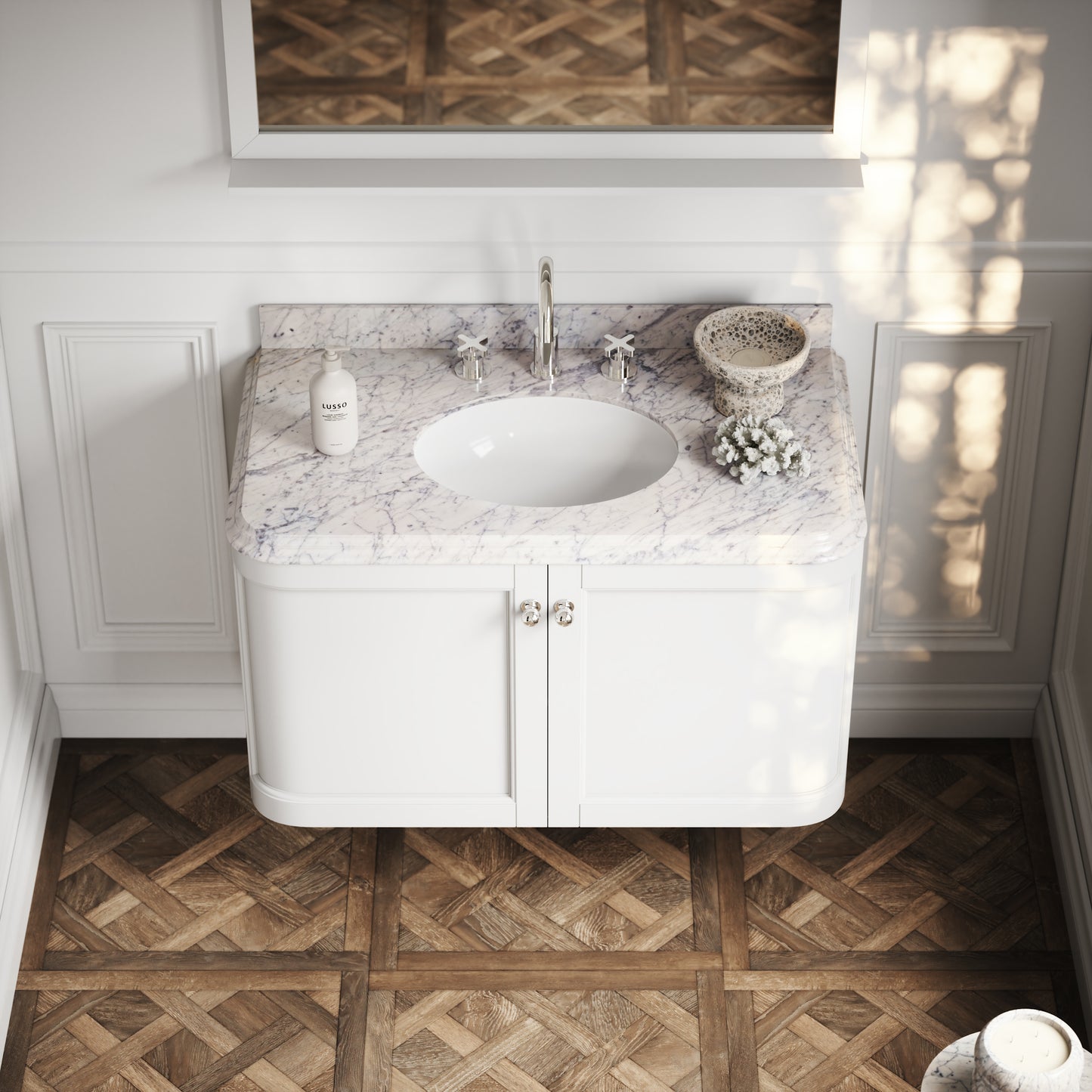 Charsley Matte White Carrara Marble Wall Mounted Vanity Unit 1000mm