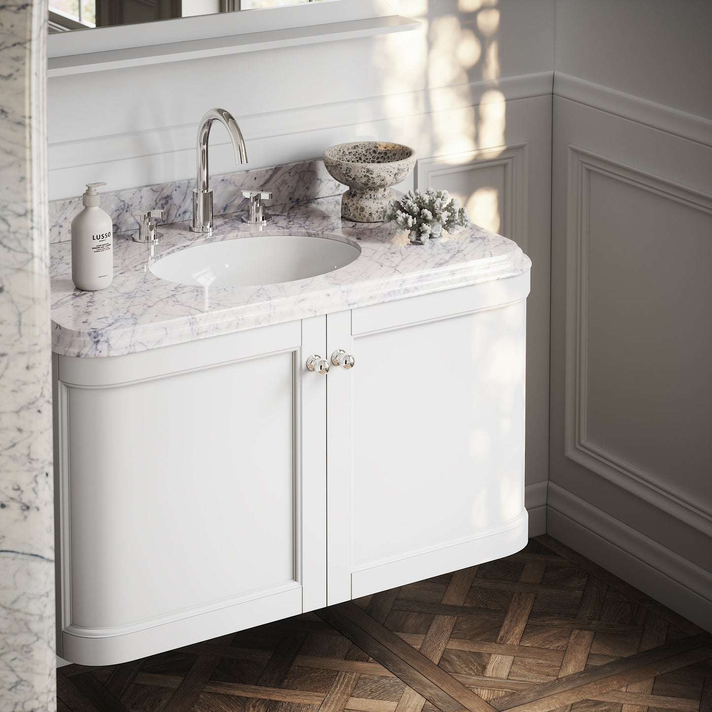 Charsley Matte White Carrara Marble Wall Mounted Vanity Unit 1000mm