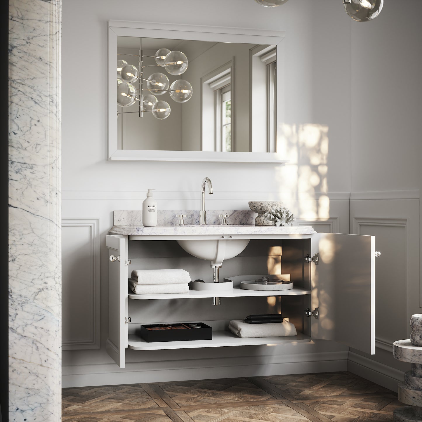 Charsley Matte White Carrara Marble Wall Mounted Vanity Unit 1000mm