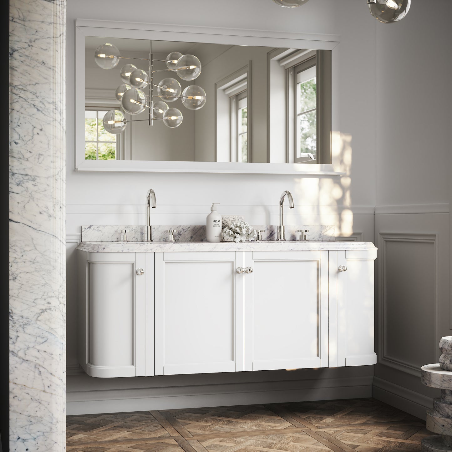 Charsley Carrara Marble Wall Mounted Vanity Unit (Primed White) 1400mm