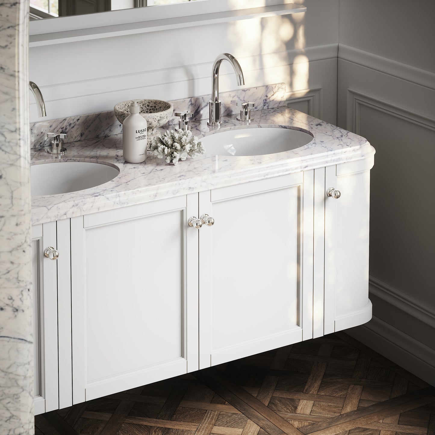Charsley Carrara Marble Wall Mounted Vanity Unit (Primed White) 1400mm