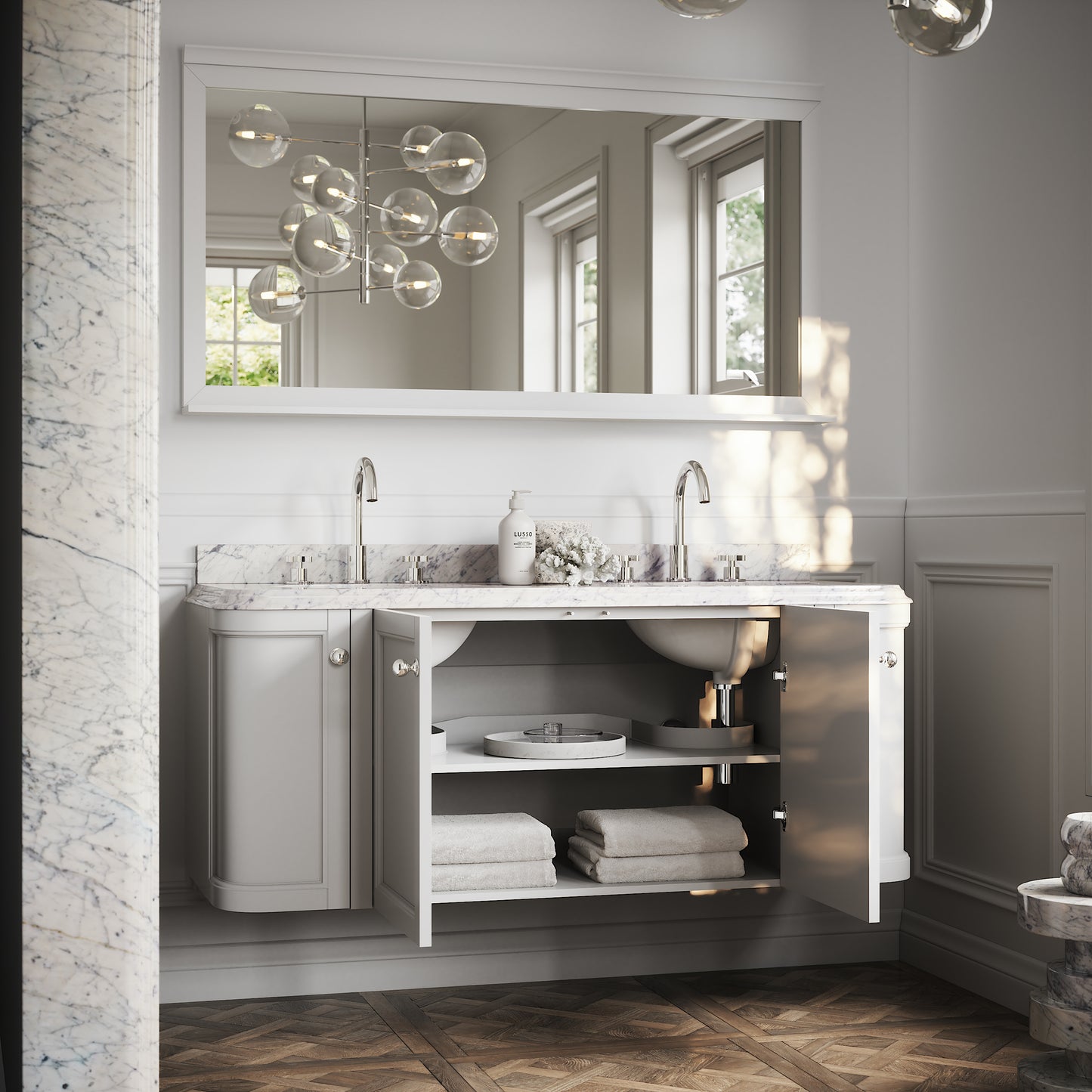 Charsley Carrara Marble Wall Mounted Vanity Unit (Primed White) 1400mm