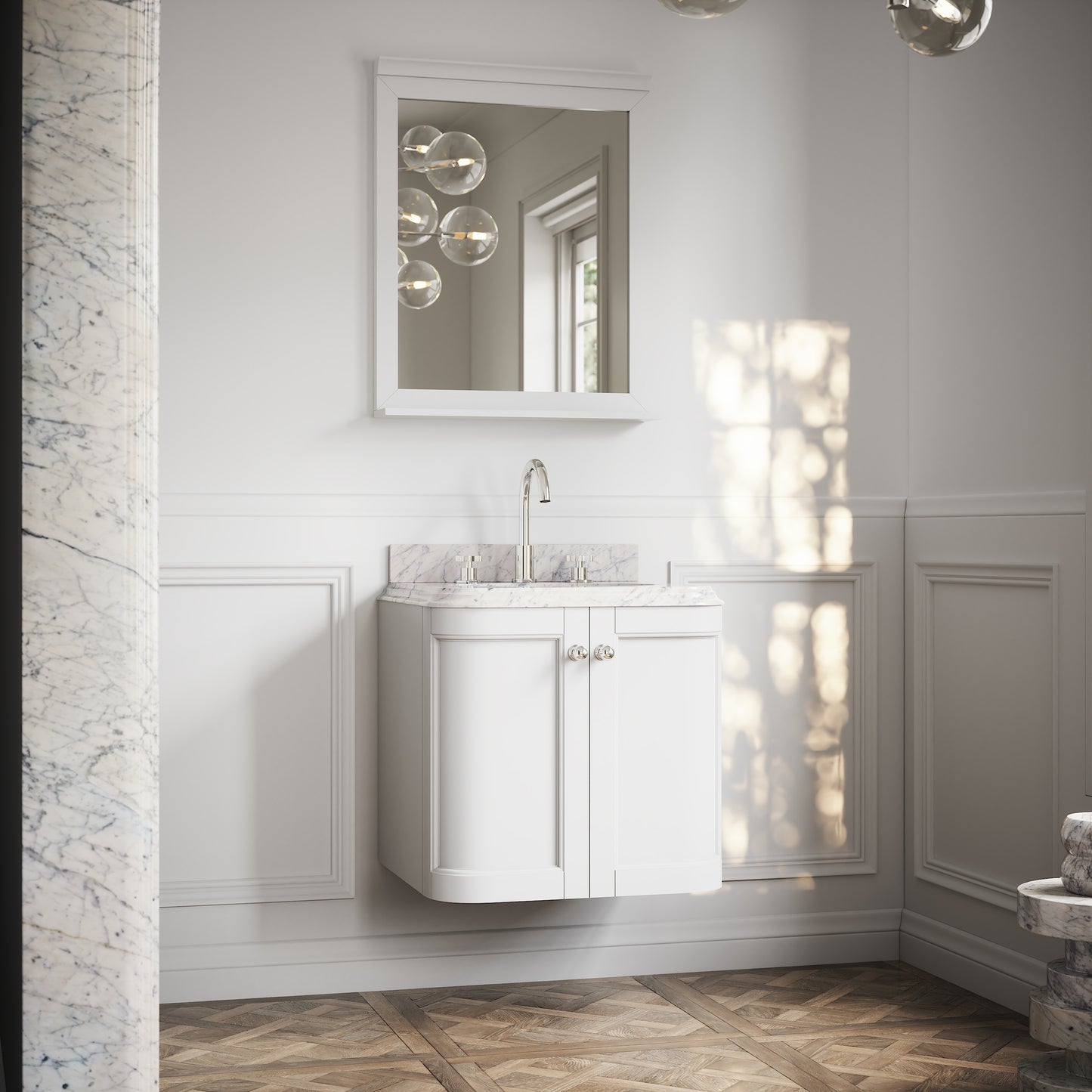 Charsley Carrara Marble Wall Mounted Vanity Unit (Primed White) 600mm