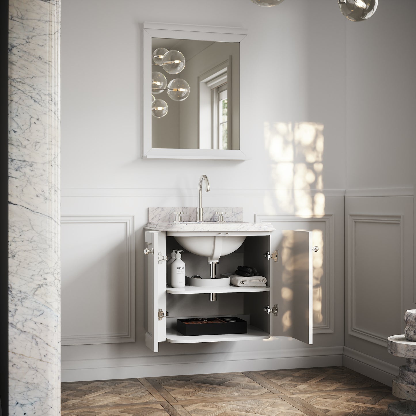 Charsley Carrara Marble Wall Mounted Vanity Unit (Primed White) 600mm