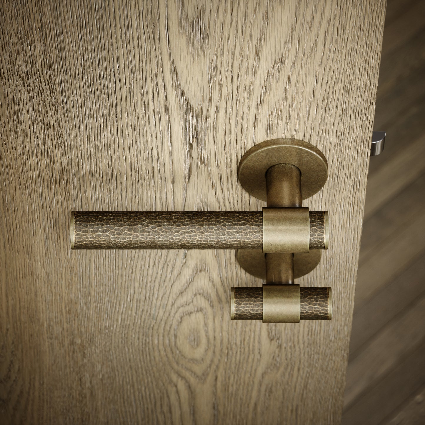Chester Aged Bronze Hammered Bathroom WC Handle & Round Thumbturn Set