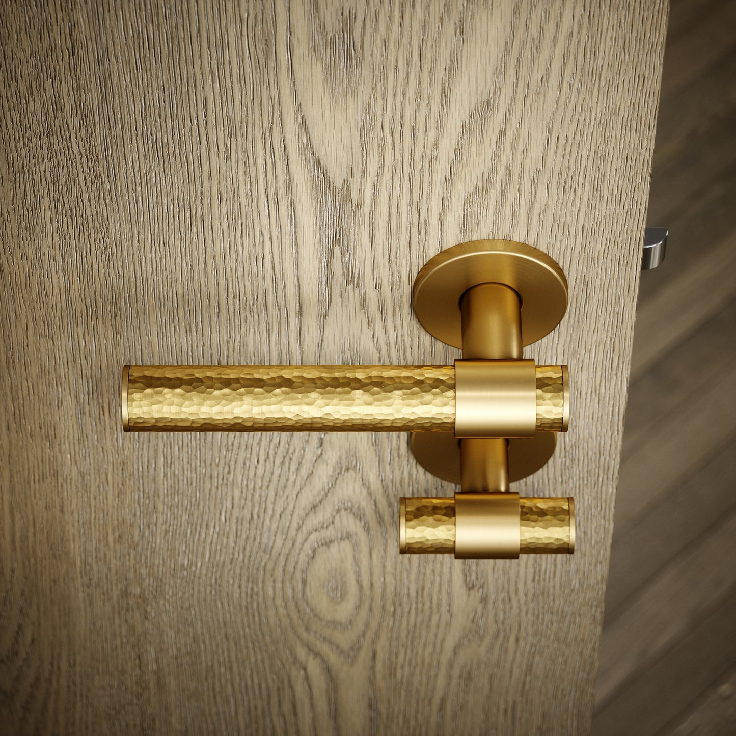 Chester Brushed Gold Hammered Bathroom WC Handle & Round Thumbturn Set