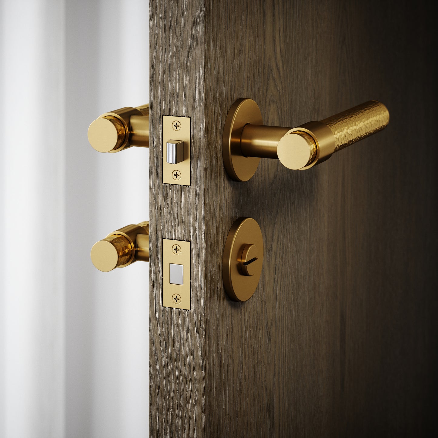 Chester Brushed Gold Hammered Bathroom WC Handle & Round Thumbturn Set