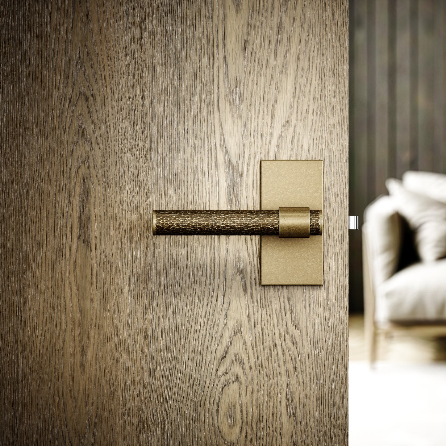 Chester Plate Aged Bronze Hammered Lever Door Handles