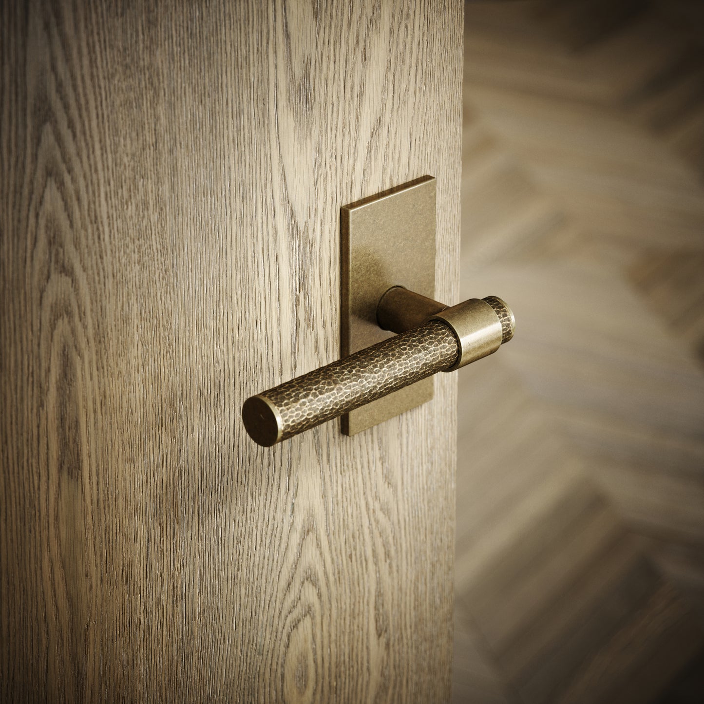 Chester Plate Aged Bronze Hammered Lever Door Handles