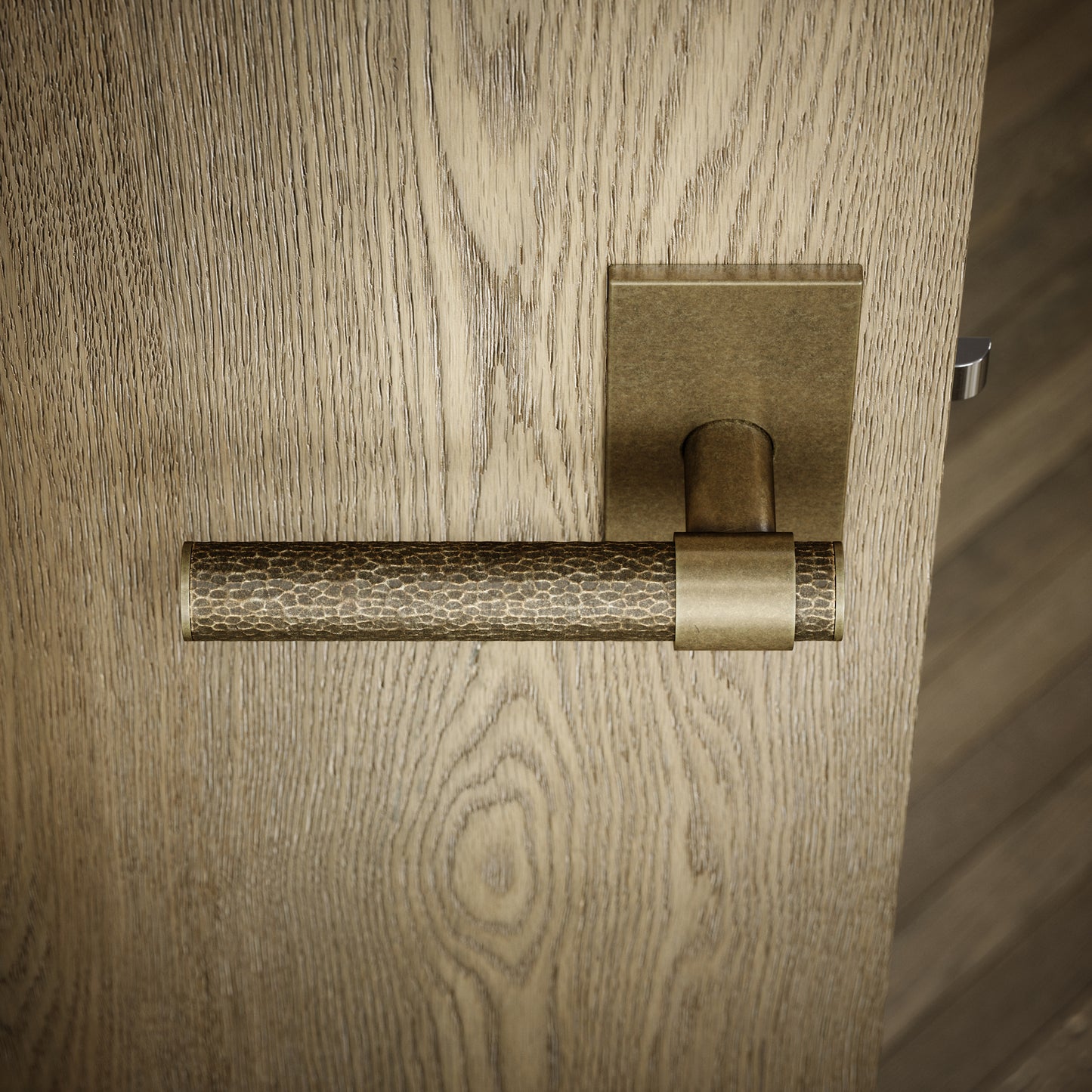 Chester Plate Aged Bronze Hammered Lever Door Handles