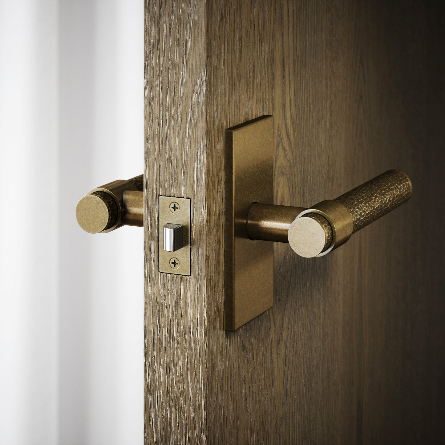Chester Plate Aged Bronze Hammered Lever Door Handles