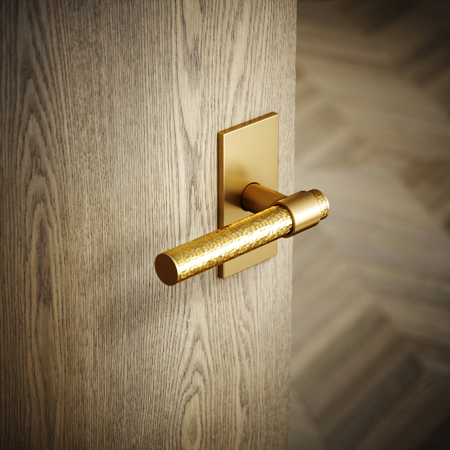 Chester Plate Brushed Gold Hammered Lever Door Handles