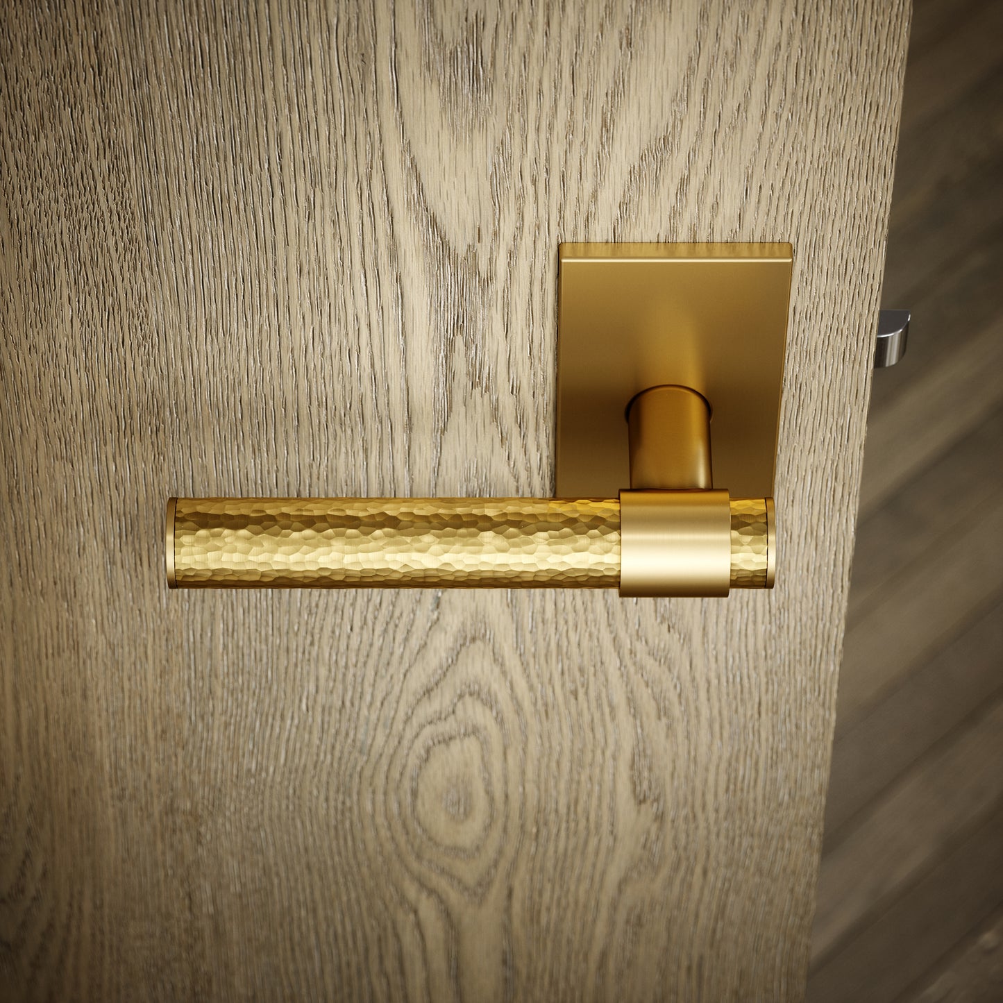 Chester Plate Brushed Gold Hammered Lever Door Handles