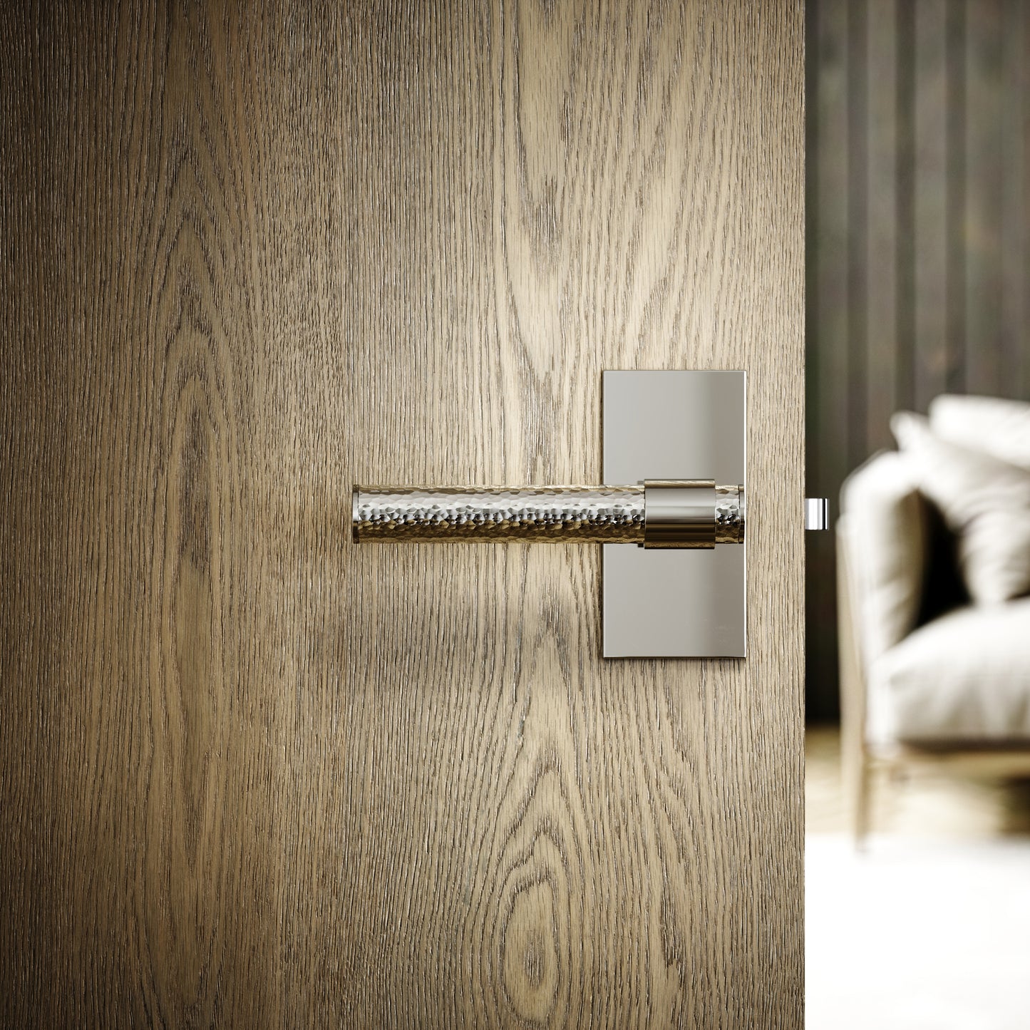 Chester Plate Polished Nickel Hammered Lever Door Handles
