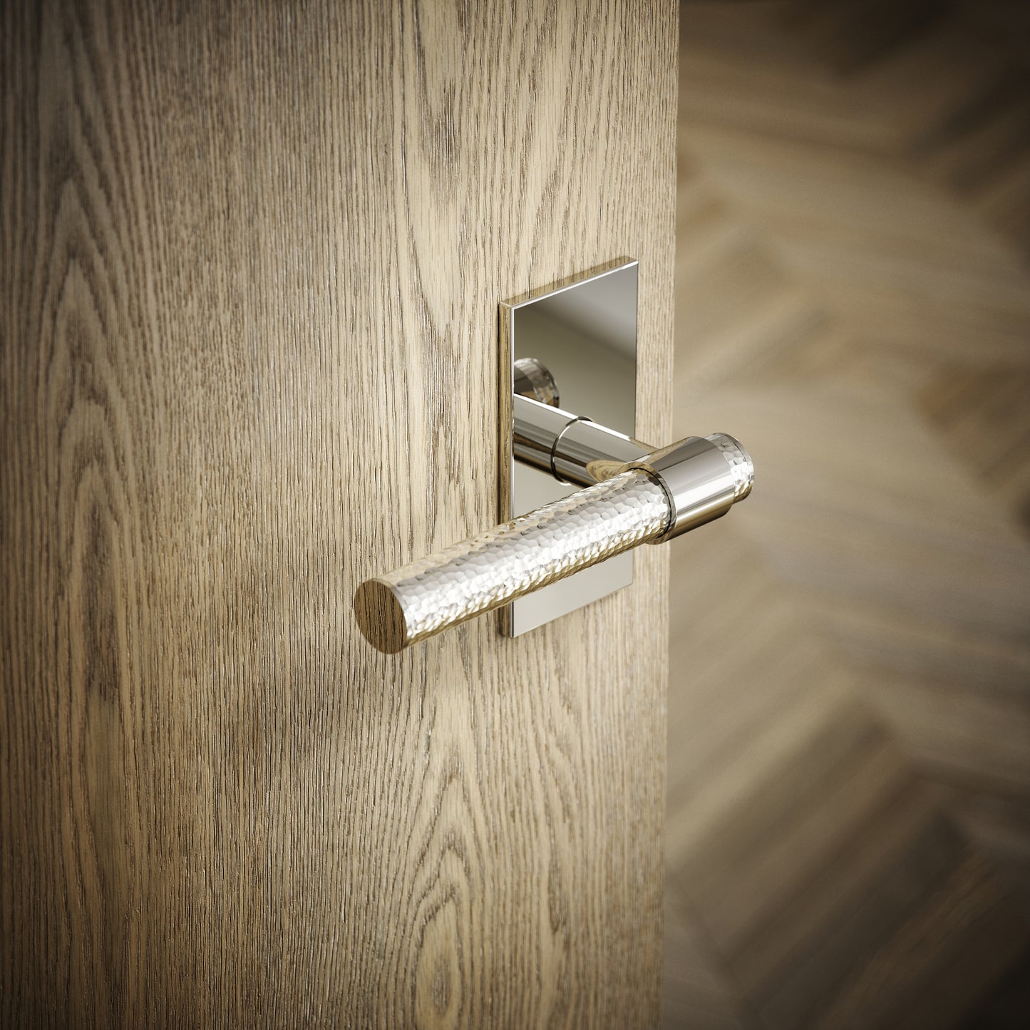 Chester Plate Polished Nickel Hammered Lever Door Handles