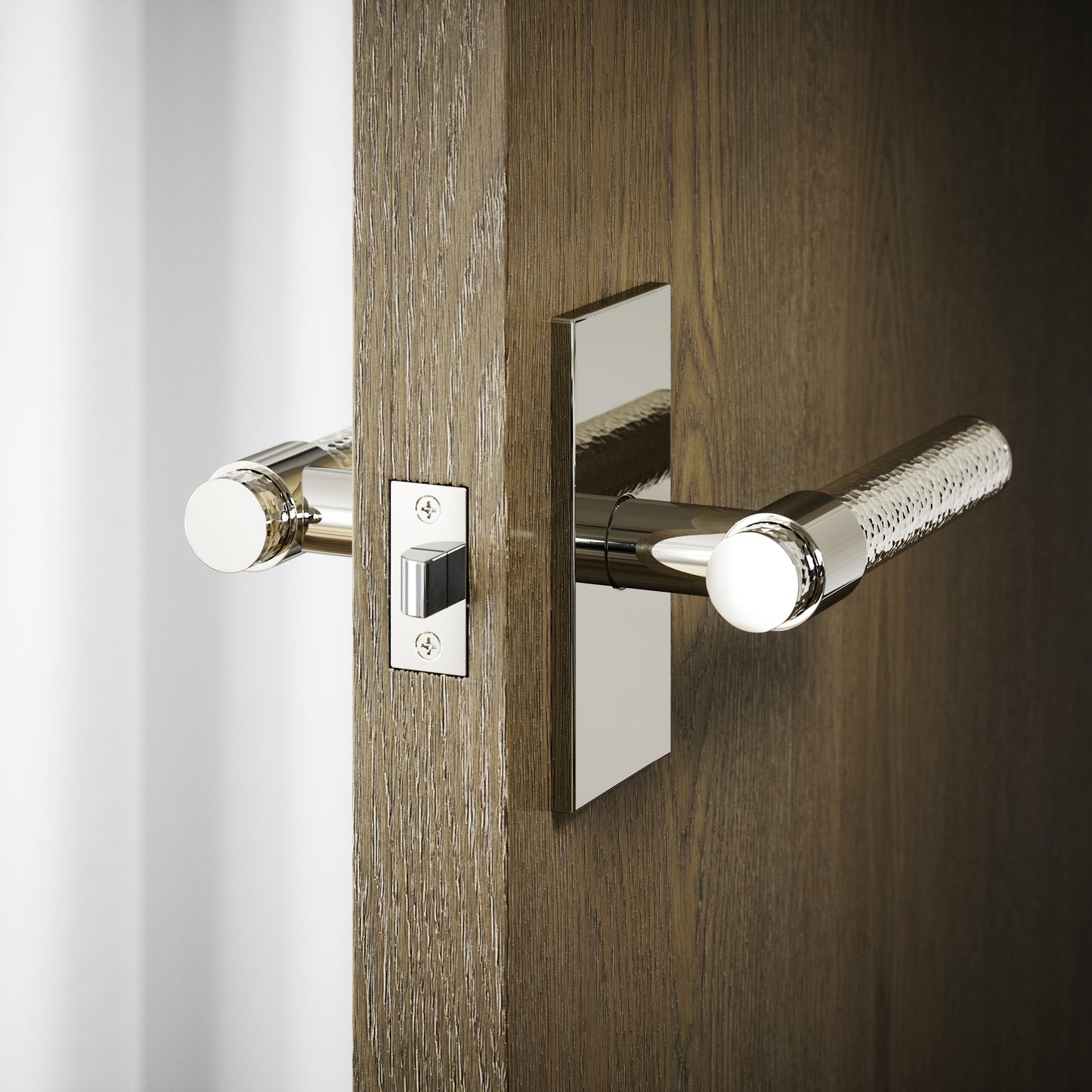Chester Plate Polished Nickel Hammered Lever Door Handles