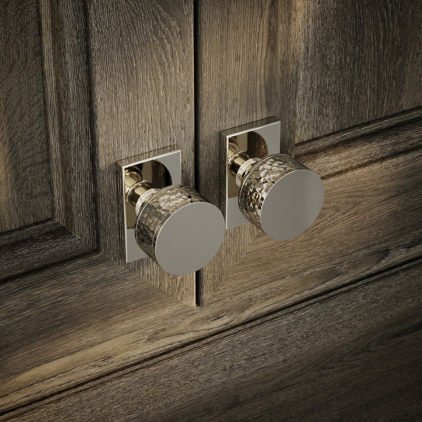 Chester Plate Polished Nickel Hammered Cabinet Door Knob