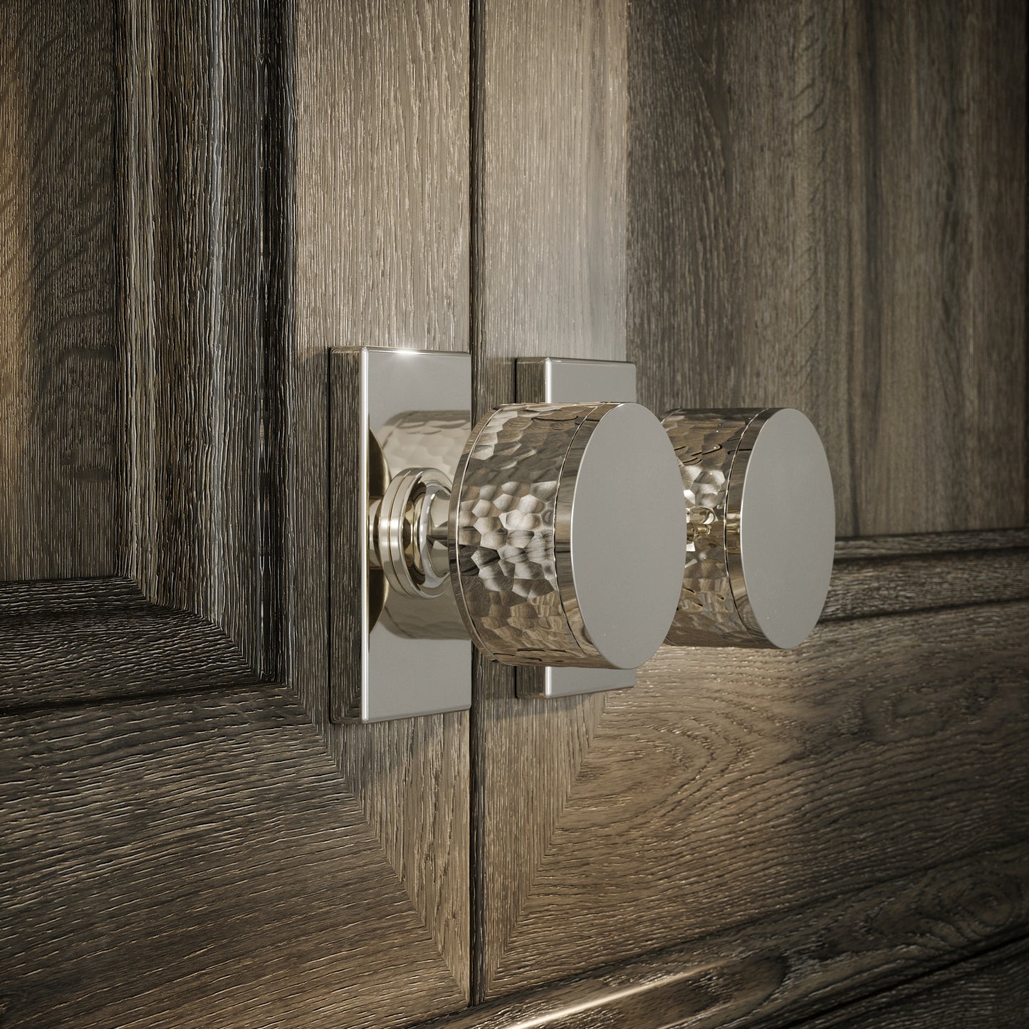 Chester Plate Polished Nickel Hammered Cabinet Door Knob