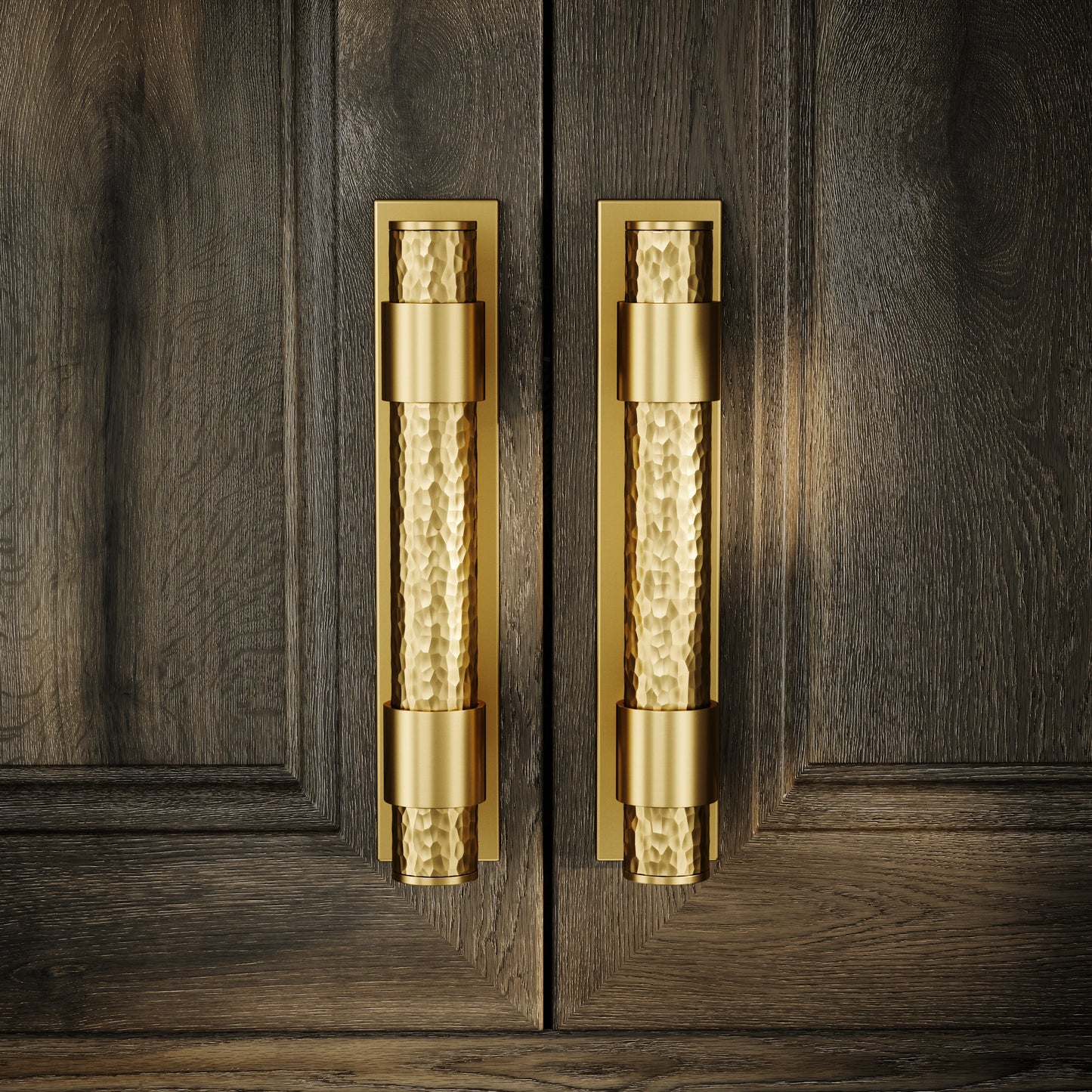 Chester Plate Brushed Gold Hammered Pull Bar Handle 150mm